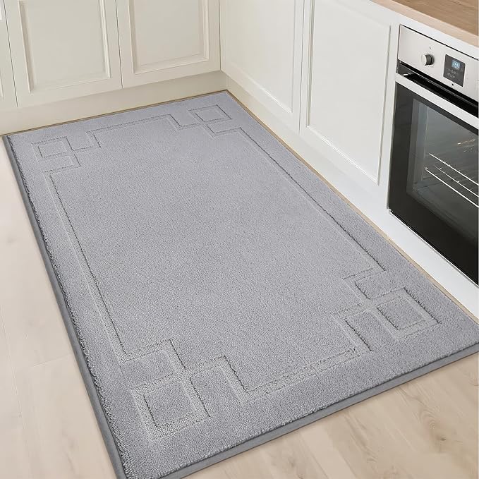 BEQHAUSE Kitchen Rugs Non-Slip Washable, Machine Washable Kitchen Mats Absorbent Soft Kitchen Runner Rugs for Floor,Sink,Hallway,Laundry,32"x48", Light Grey