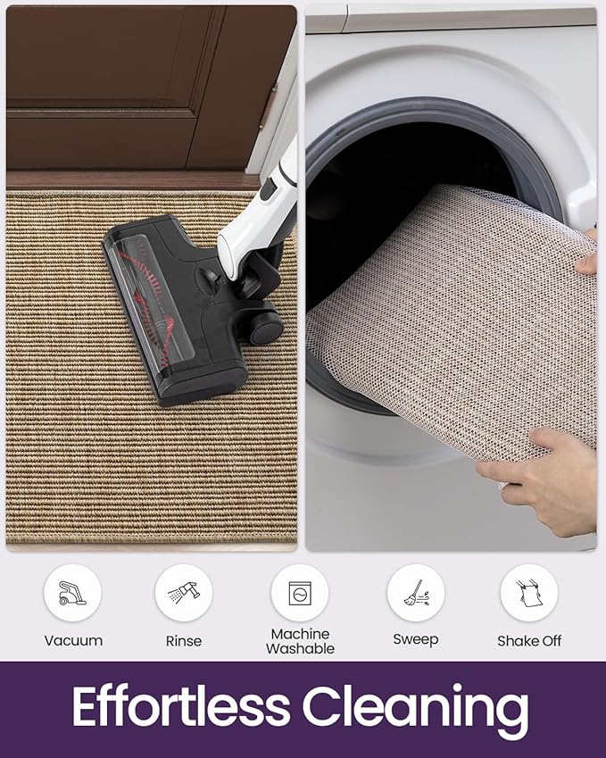 DEXI Dirt Trapper Door Mat, 20x31 Washable Doormat, Dirt Resistant and Absorbent, Easy Clean Low-Profile Floor Rugs for Entryway, Front Door, and Inside Entrance, Beige