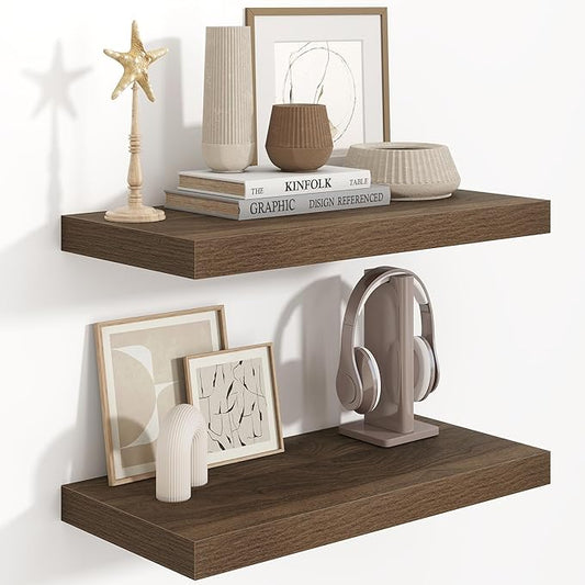 24"W x 9.3"D Floating Shelves for Wall, Wall Mounted Bathroom Shelves 2 Pack Deep Floating Shelf for Bedroom Kitchen Living Room, Rustic Wooden Wall Shelf with Invisible Bracket for Books Decor