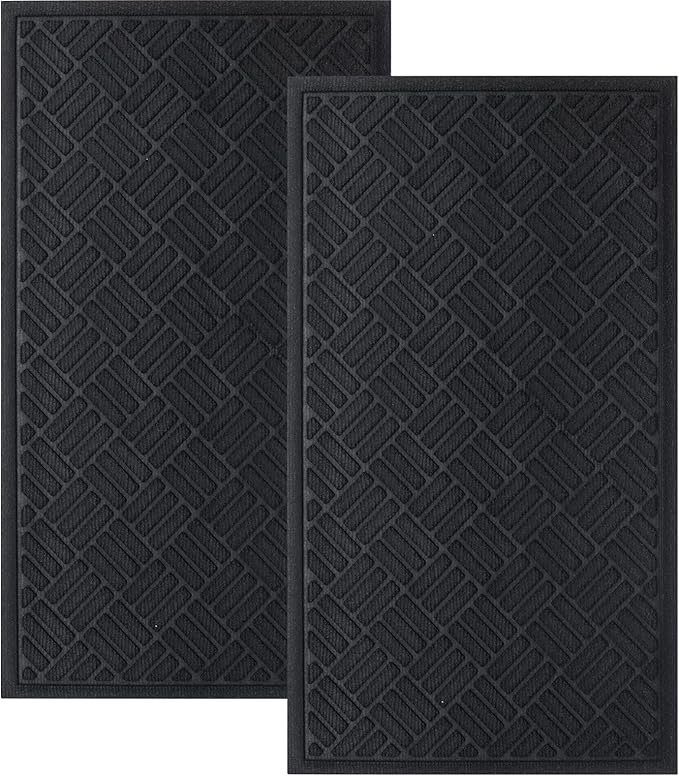 MATALL Front Door Mat 2 Pack Indoor and Outdoor Welcome Mat, Absorbent and Drain Away Water Heavy Duty Entryway Doormat for Front Back Doors, Laundry Rooms, Mudrooms and More, 29.5x17.5IN(Black)