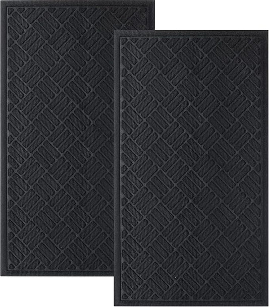 MATALL Front Door Mat 2 Pack Indoor and Outdoor Welcome Mat, Absorbent and Drain Away Water Heavy Duty Entryway Doormat for Front Back Doors, Laundry Rooms, Mudrooms and More, 29.5x17.5IN(Black)