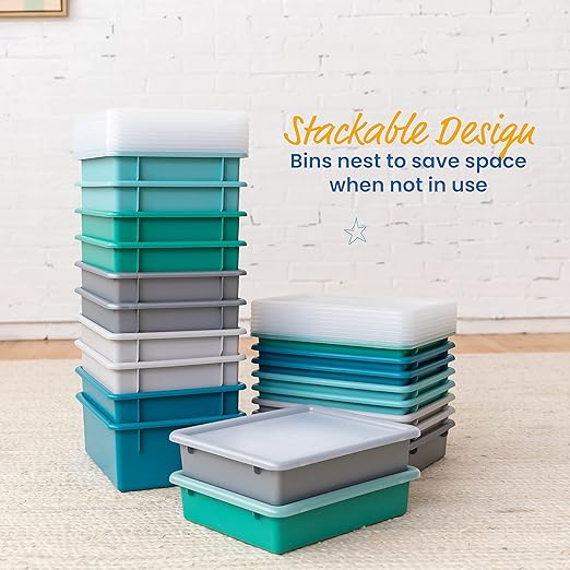 ECR4Kids Letter Size Deep Tray with Lid, Storage Bin, Contemporary, 10-Piece