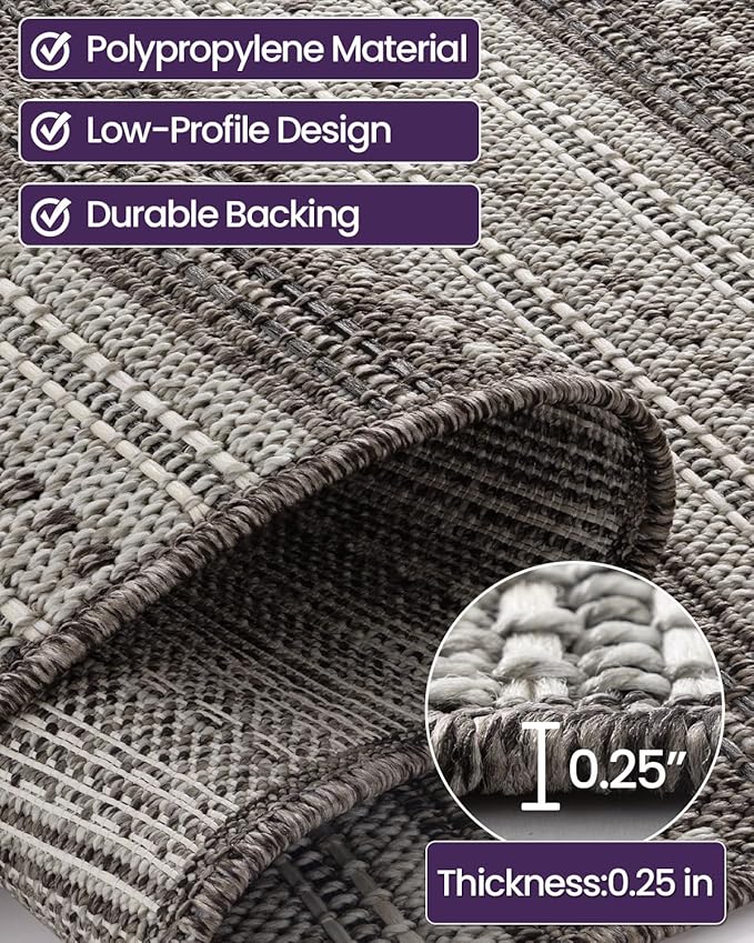 DEXI Dirt Trapper Door Mat, 48x72 Washable Doormat, Dirt Resistant and Absorbent, Easy Clean Low-Profile Floor Rugs for Entryway, Front Door, and Inside Entrance, Striped Grey