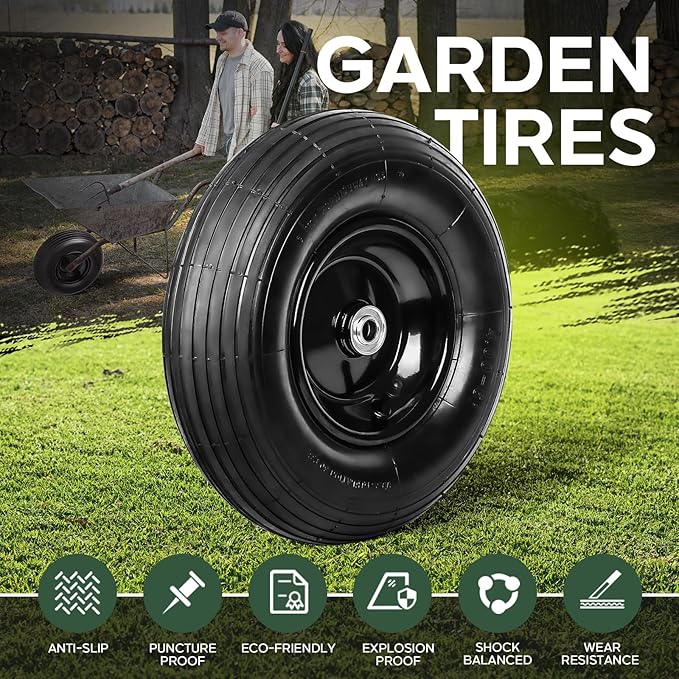 Taifa 13 Inch 1 PC Solid Flat Free Replacement Tires and Wheels 4.00-6 with 5/8'' Bearing and 2.2'' Offset Hub Lenght, Air Less Wheel for Wagon/Hand Truck/Trolley/Garden Scooter etc.