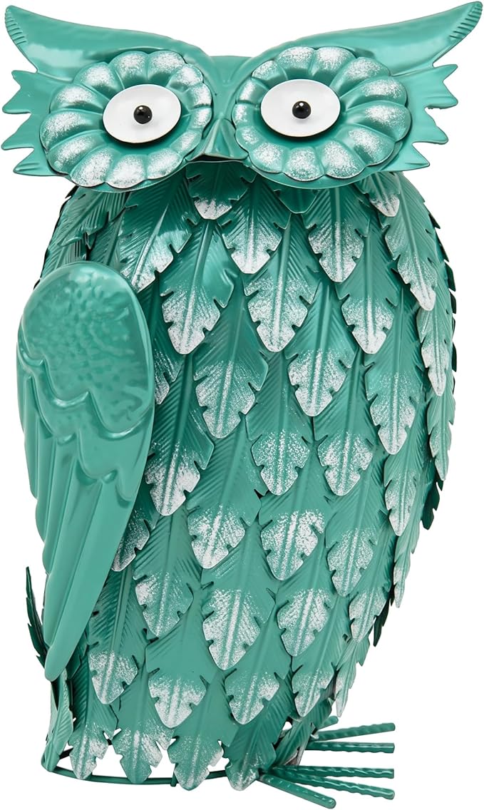 14" Metal Owl Statue - Handmade Cute Bird Sculpture for Yard & Garden Decor, Boho Home Accent for Shelf, Desk, Living Room, Bedroom, Office, Nice Gift for Bird Lovers