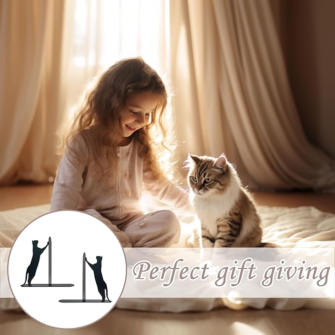 Cat Metal Bookends Cute Climbing Cat Book Ends for Shelves Bookshelf Decorative Objects Home Office Desk Nice Cat Lover Gifts for Women