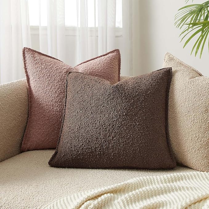 JUSPURBET Brown Decorative Pillow Covers 26x26 Set of 2 Throw Pillow Covers for Couch Sofa Bed Cozy Boucle Textured Cushion Covers Cases with Hidden Zipper for Living Room Home Decor