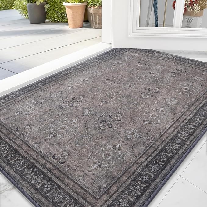 Vanmoos 2x3 Washable Area Rug – Soft, Non-Slip Entrance Rug, Durable Indoor Door mat, Floor Carpet for High-Traffic Areas, Entryway, Kitchen, and Bedside, Urban Luxe/Olive Brown