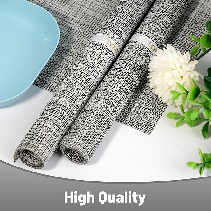Placemats Set of 12，Non-Slip PVC Weave Table Mats Easy to Clean，Heat Resistant Place Mats for Kitchen Dining Table Decoration Indoor Outdoor，Gray