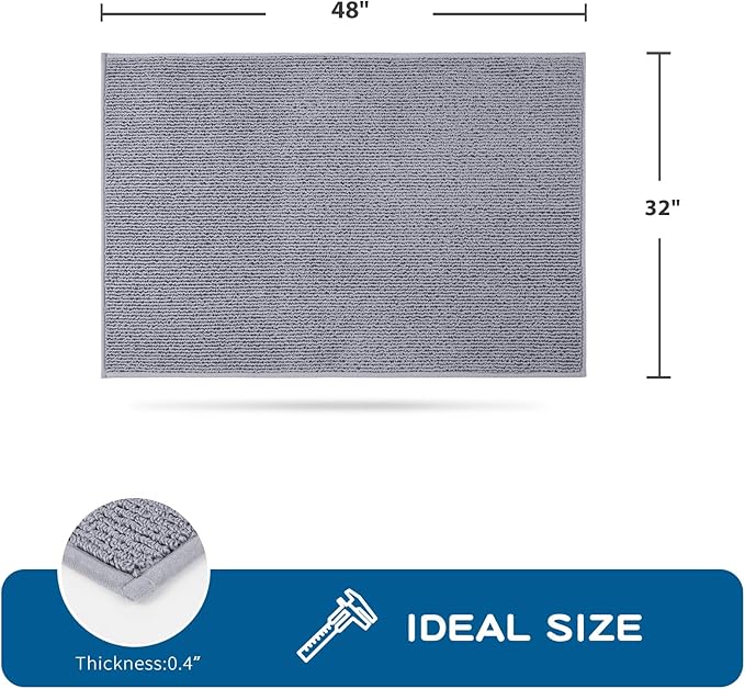 PURRUGS Machine Washable Kitchen Rug 32" x 48", Non-Slip/Skid Kitchen Runner Rugs & Floor Mats, Super Absorbent Soft Area Rugs for Sink, Kitchen & Laundry, Rolled Packaging, Grey