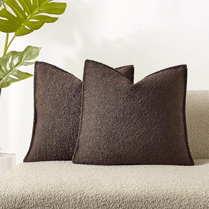 JUSPURBET Brown Decorative Pillow Covers 18x18 Set of 2 Throw Pillow Covers for Couch Sofa Bed Cozy Boucle Textured Cushion Covers Cases with Hidden Zipper for Living Room Home Decor