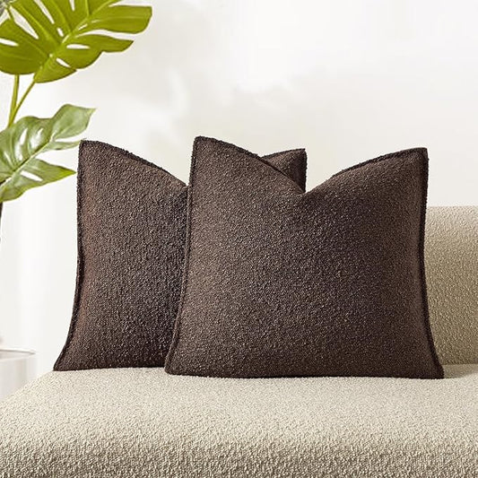 JUSPURBET Brown Decorative Pillow Covers 18x18 Set of 2 Throw Pillow Covers for Couch Sofa Bed Cozy Boucle Textured Cushion Covers Cases with Hidden Zipper for Living Room Home Decor