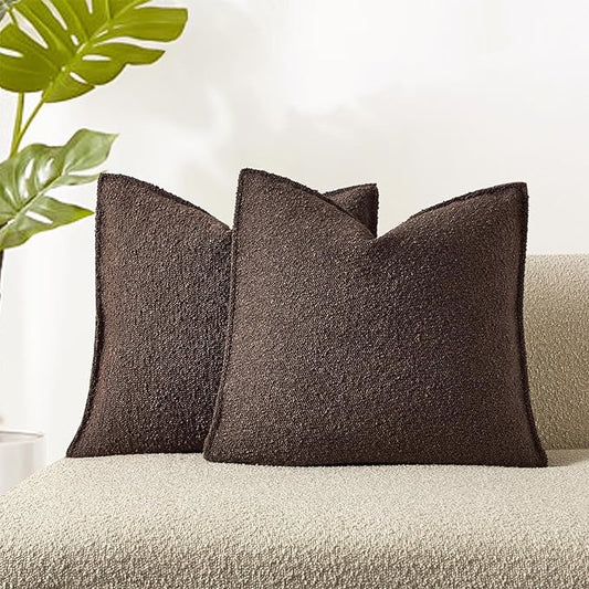 JUSPURBET Brown Decorative Pillow Covers 26x26 Set of 2 Throw Pillow Covers for Couch Sofa Bed Cozy Boucle Textured Cushion Covers Cases with Hidden Zipper for Living Room Home Decor