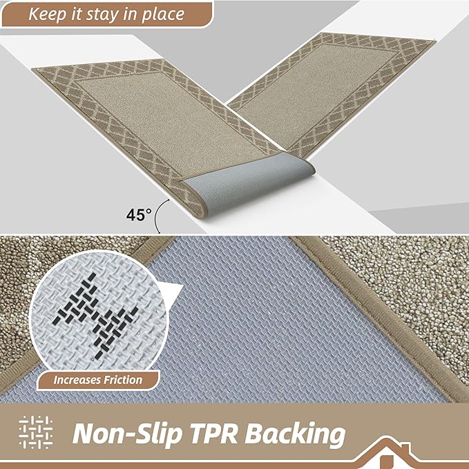 BEQHAUSE Door Mat Dirt Trapper Non Slip Entryway Rugs Absorbent Welcome Mat Low Profile Washable Front Door Mat for Muddy Paws,Entrance,Hallway, 20" x 32", Beige