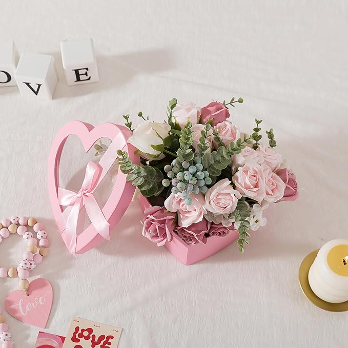 Soul & Lane Pink Heart Shaped Gift Boxes with Clear Lids and Decorative Bows: Set of 3 Cardboard Heart Boxes for Flowers, Chocolates, Large Box for Flower Arrangements and Valentine’s Day Presents