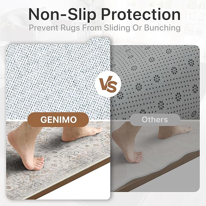 GENIMO 2'6''x6 Runner Rug,Machine Washable Non-Slip Vintage Rugs,Low Pile Lightweight Carpet for Bedroom,Hallway,Entryway,Kitchen,Bathroom,Grey