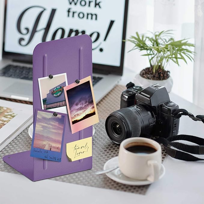 Acrimet Metal Bookends, Jumbo Size 9" H x 4" W x 4-1/2" D, Non-Skid Book Stand for Shelves, Heavy Duty Book Stopper, Purple, 1 Pair