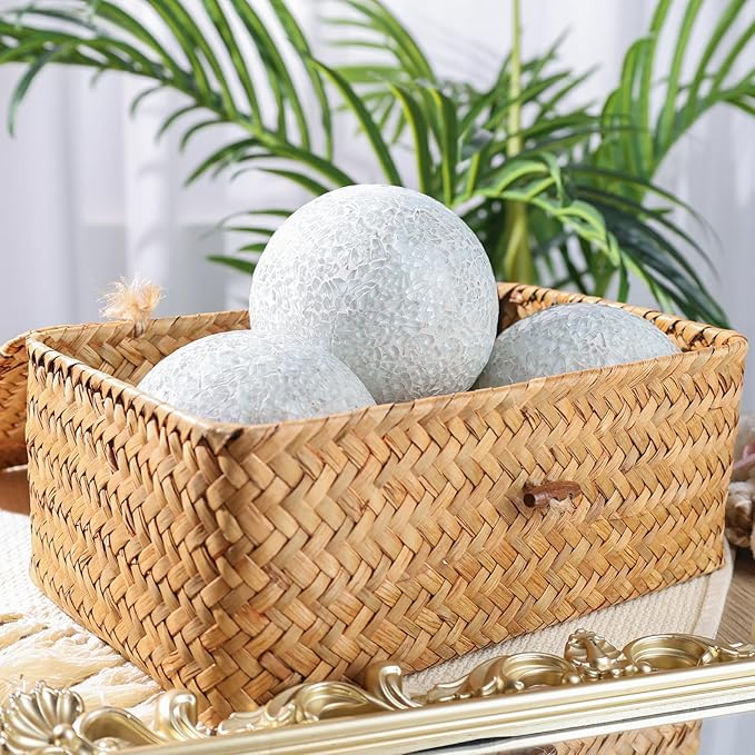DomeStar 3PCS Decorative Balls for Bowls, 4 Inch White Orbs Glass Balls for Centerpiece Bowls Mosaic Sphere for Home Decoration Dining Table