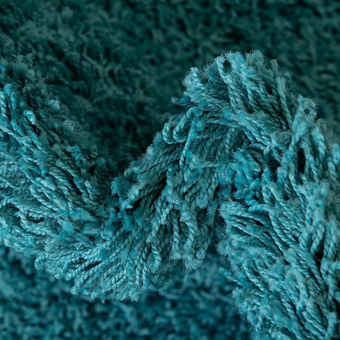 Unique Loom Solid Shag Collection Area Rug (4' 1" Round, Deep Aqua Blue)