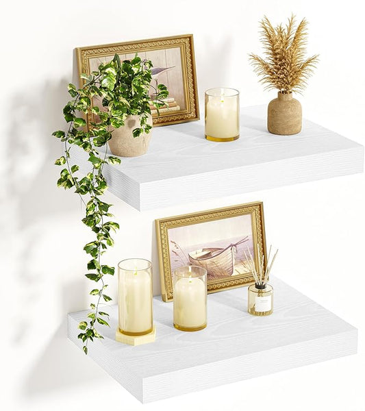Vivelove White Floating Shelves Over Toilet 12 Inches Deep, 15.7x12 Floating Shelves for Wall with Invisible Brackets, Room Shelves for Living Room Bedroom Bathroom Kitchen Office, Set of 2