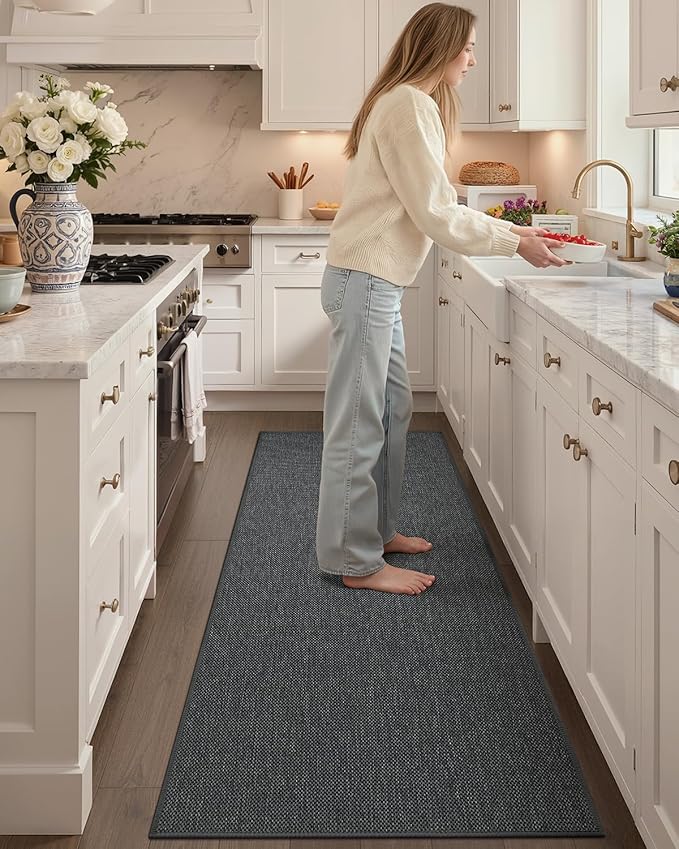 Color&Geometry Kitchen Rugs and Mats Non Slip Washable, Absorbent Woven Kitchen Runner Rug Easy to Clean Kitchen Floor Mats for in Front of Sink, Laundry Room, Hallway, 17”x71”, Dark Grey