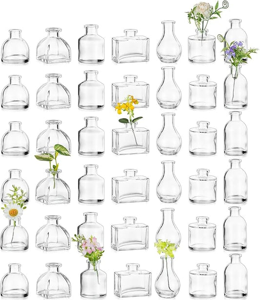 Hewory Mini Bud Vases for Centerpieces: 42pcs Small Glass Vase Bulk - Clear Tiny Vases for Wedding Baby Shower Birthday Party Events Table Decor