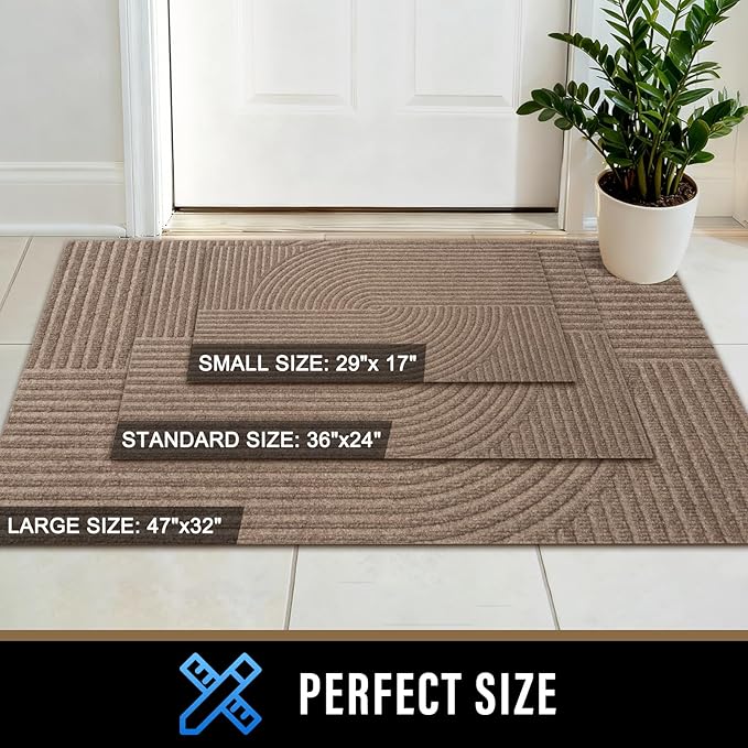 PLEASOR Front Door Mat Outside Entrance, Dirt Resistant and Absorbent Welcome Door Mat Outdoor Indoor,Sturdy Non-Slip Backing Entry Mat, Low Profile Doormat for Entryway, 29x17, Beige