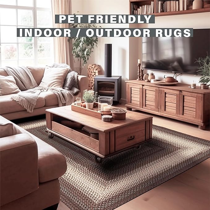 Driftwood Brown Small Braided Rug 20"x30" - Rectangle, Indoor Outdoor Washable - Rustic Decor for Bathrooms and Entryways - Beautiful, Durable, Waterproof, Pet Friendly and Soft
