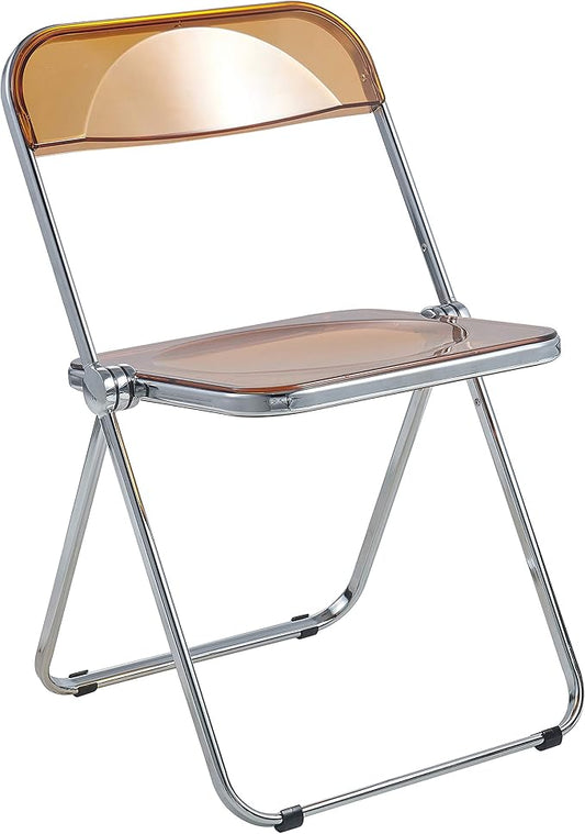 LeisureMod Lawrence Modern Clear Acrylic Folding Chair with Metal Frame, Space-Saving Transparent Seating for Dining Room, Home Office, Bedroom, Vanity or Small Spaces, (Tangerine, Singles)
