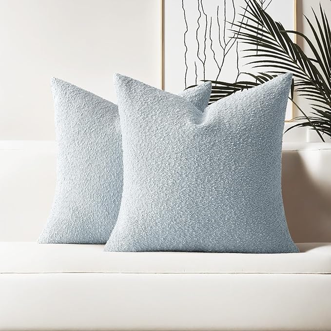 HAUSSY Set of 2 20x20 Decorative Throw Pillow Covers, Soft Cozy Textured Boucle Couch Cases, Home Decor for Couch Bed Living Room, Dusty Blue