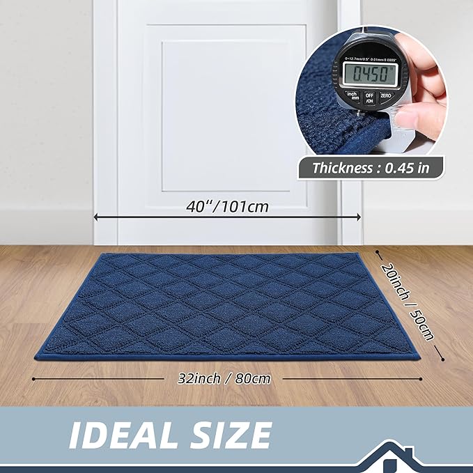 BEQHAUSE Dirt Trapper Door Mat 20" x 32", Non-Slip Washable Doormats Welcome Mat, Dirt Resistant and Absorbent Entrance Mat, Low Profile Floor Mats for Front Back Door, Entryway, Blue