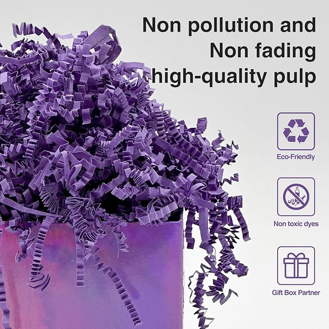2LB Crinkle Paper Shred Filler for Bag Gift Box Basket Shreded Stuffing Decorations on Halloween(Purple)