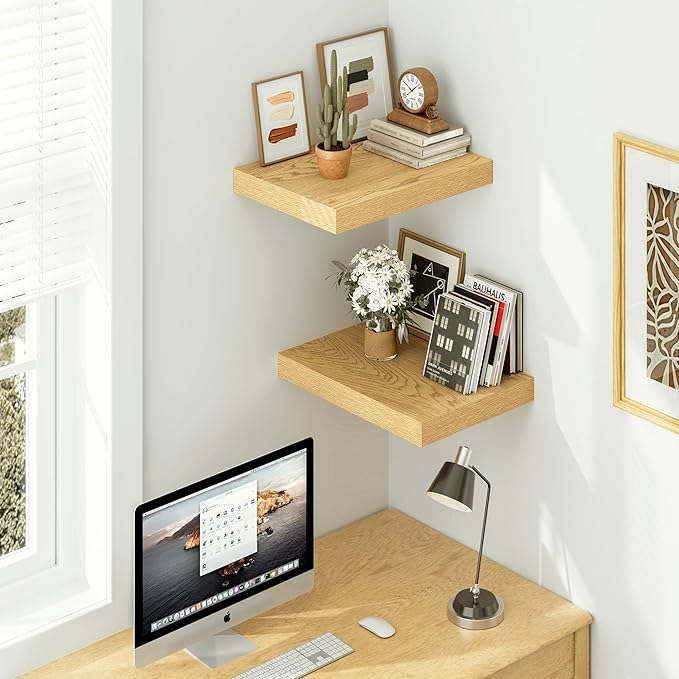 Vivelove 12 Inch Deep Floating Shelves 15.7 inch Long, Over Toilet Shelf with Invisible Brackets, for Bedroom Bathroom Living Room Kitchen Office, Rustic Farmhouse Decor, 15.7X12X1.5 Set of 2, Oak