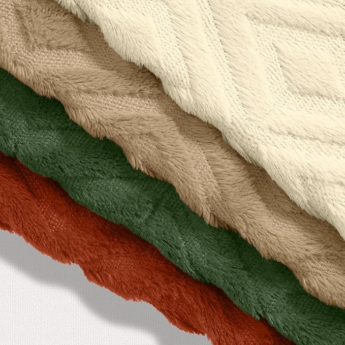 decorUhome Pack of 4 Faux Fur Christmas Throw Pillow Covers 18x18, Soft Decorative Couch Pillow Covers with Velvet Back for Modern Sofa Living Room, Khaki/Rust