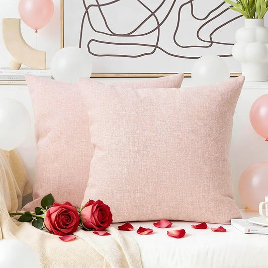 Home Brilliant Valentine's Day Pillow Covers Decorative Pink Throw Pillow Covers Linen Throw Pillows for Couch Sofa Bed Bedroom Girl Room Decoration, 20x20 inch(50cm), Set of 2, Baby Pink