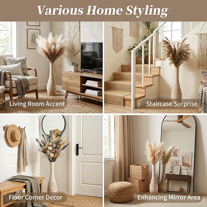 Hanobe Floor Vase Home Decor: 22 inch Tall Decorative Wood Vases for Living Room Large Rustic Farmhouse Boho Vase for Dining Table Centerpieces Bedroom Corner Hallway Indoor Office