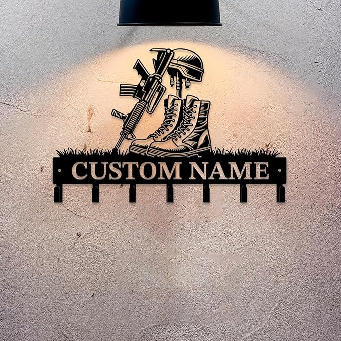 Personalized Custom Name Gun Wall Hooks,Metal Gun Room Art Clothes Hooks,Metal Gun Wall Home Storage Decorative,For Front Door, Hallway, Kitchen, Bedroom,Keys,Hats (Style K)