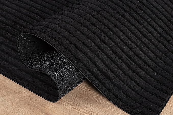 Beverly Rug Non Slip Area Rug 2 x 3 Modern Durable Ultra Soft Ribbed Indoor Rugs for Living Dining Room Office Stain Resistant Non Shedding Casual Easy Shag Indoor Carpet Black 2x3