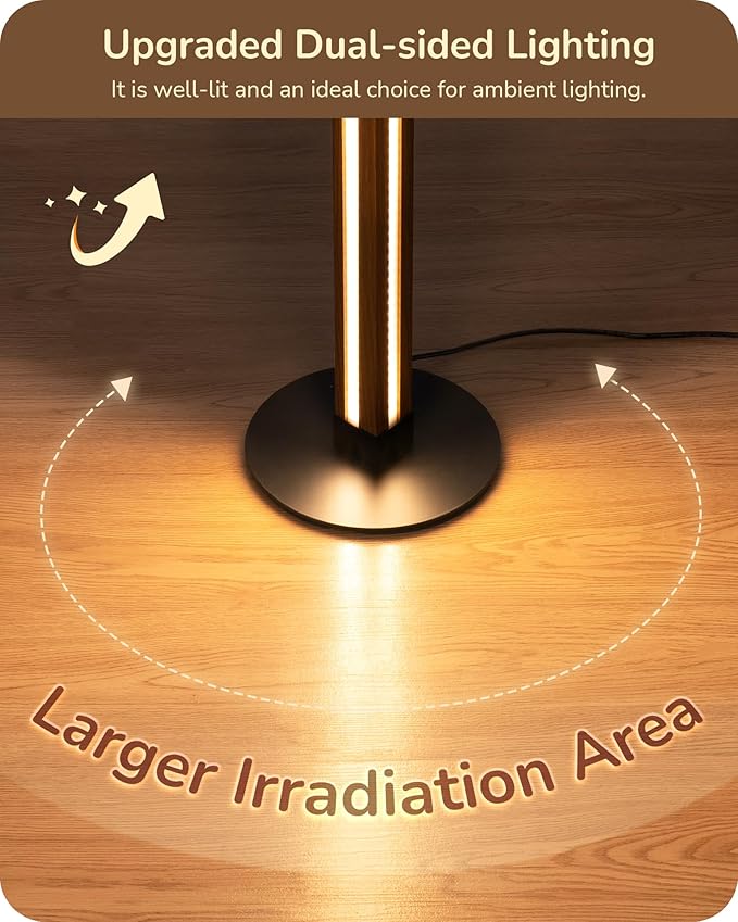 EDISHINE Wood Floor Lamp, Upgraded Dual-Sided Lighting, Minimalist Floor Lamps for Living Room, Corner Floor Lamp with Remote/Foot Control, 7CCT & Dimmable Corner Lamp for Bedroom, Office, Walnut Wood