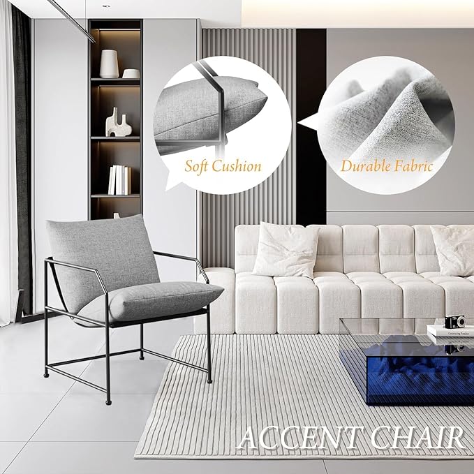 YEEFY Modern Mid Century Modern Accent Chair, Comfy Reading Chair for Living Room, Bedroom, Upholstered Lounge Chair(Gray, 1)