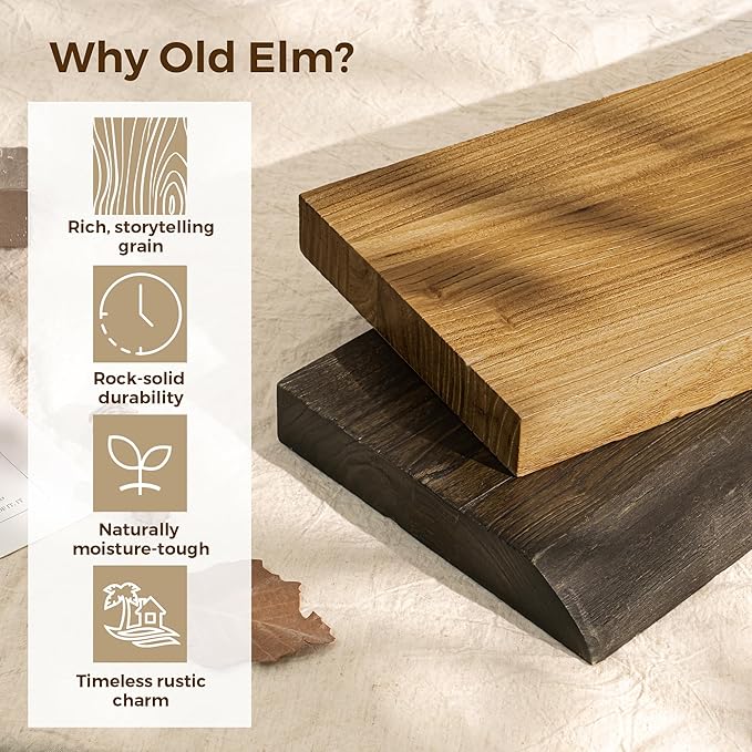 Rustic Wood Floating Shelves for Wall Decor, Elm Wood Shelves 48 Inch Long, 8 Inch Deep Floating Shelf with for Living Room Bathroom Bedroom Kitchen, 48 x 8 Wall Shelves Set of 1, Natural Color