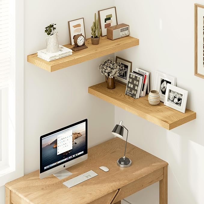 Vivelove 12 Inch Deep Floating Shelves 35.4 inch Long, Thick Wall Shelves with Invisible Brackets, for Bedroom Bathroom Living Room Kitchen Office, Rustic Farmhouse Decor, 35.4x12x1.5 Set of 2, Oak