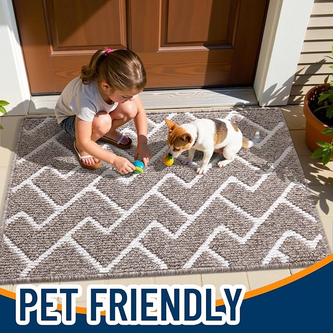 OLANLY Front Door Mat, Non-Slip Rubber Backing, Dirt Resistant and Absorbent, Washable, Easy to Clean Low-Profile Indoor Doormat for Back Door, Entryway, Inside Entrance, 32x20, Khaki