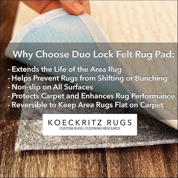 KOECKRITZ 5' x 5' Square Non-Slip Rug Pad Gripper - 1/4″ Thick Felt & Rubber Duo-Lock - Safe for All Floors & Hardwoods - Protects Floors, Keeps Rugs Flat