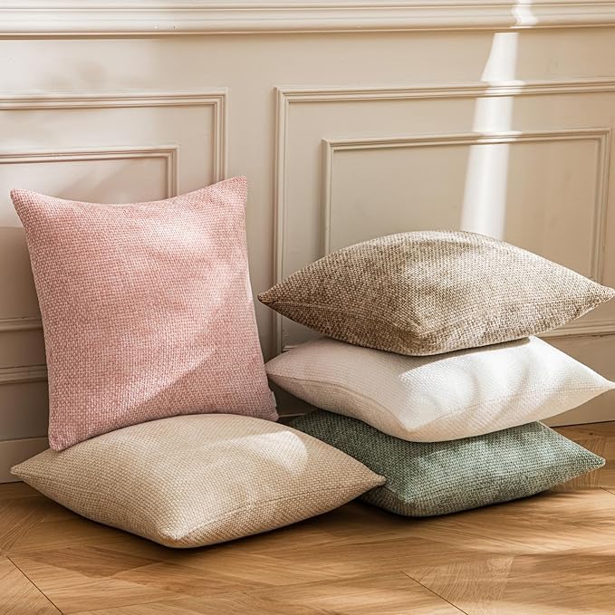a moment Pink Chenille Throw Pillow Covers 16x16 Inch Pack of 2 Modern Decorative Throw Pillow Covers Farmhouse Cross Covers Home Decor for Sofa Bedroom Living Room