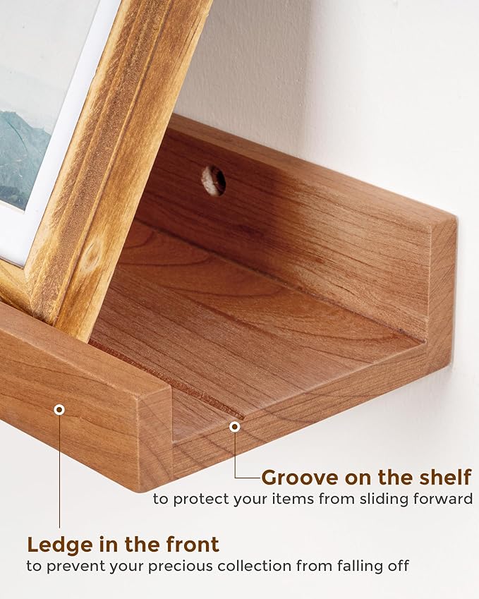 Axeman Cherry Picture Ledge Shelf, 36 Inch Floating Shelves Set of 2, Solid Wood Wall Shelves with Lip, Wall Decor Storage for Bedroom Living Room Bathroom Kitchen Nursery Photo, Natural Cherry
