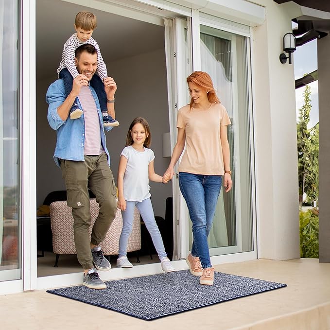 GRANNY SAYS Front Door Mat Outside Entrance, Door Mats for Entryway, Welcome Matt Non-Slip, Entryway Front Porch Mat Low Profile Resist Dirt Easy to Clean, 32"x20", Blue Beige