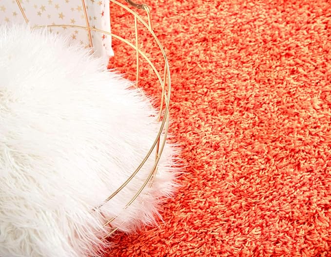 Unique Loom Solid Shag Collection Area Rug (2' 2" x 6' 5" Runner, Tiger Orange)