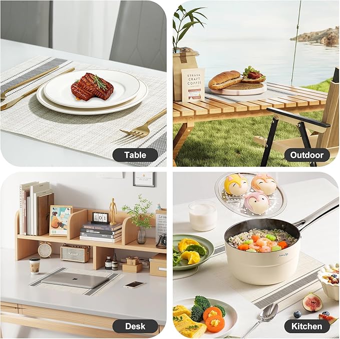 Placemats Set of 6，Non-Slip PVC Weave Table Mats Easy to Clean，Heat Resistant Place Mats for Kitchen Dining Table Decoration Indoor Outdoor，Khaki Gray
