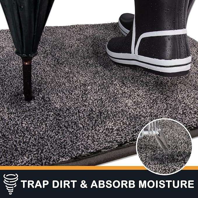 PURRUGS Dirt Trapping Door Mat 24" x 59", Non-Slip Machine Washable Entryway Rug, Dog Doormat, Indoor Front Door Mat, Super Absorbent Entry Rug for Muddy Shoes & Paws, Light Grey-Dark Grey